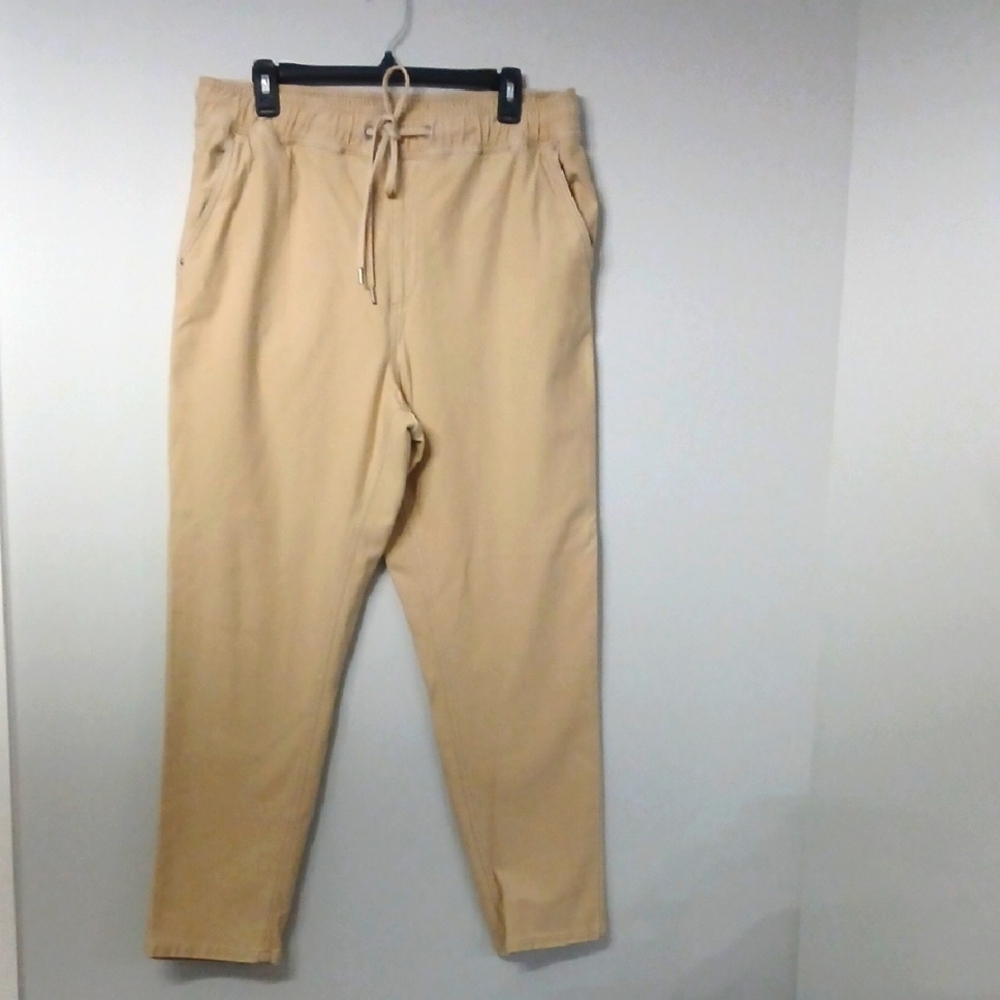 French Connection Tan Pants, Adjustable Waist, Gentle Used, SZ 14, Super Stretch